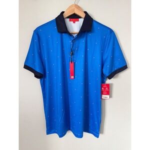 Redvanly Ramey Polo Mens M Marine Blue Pink Dot PUREpoly Golf Shirt R2516 NEW